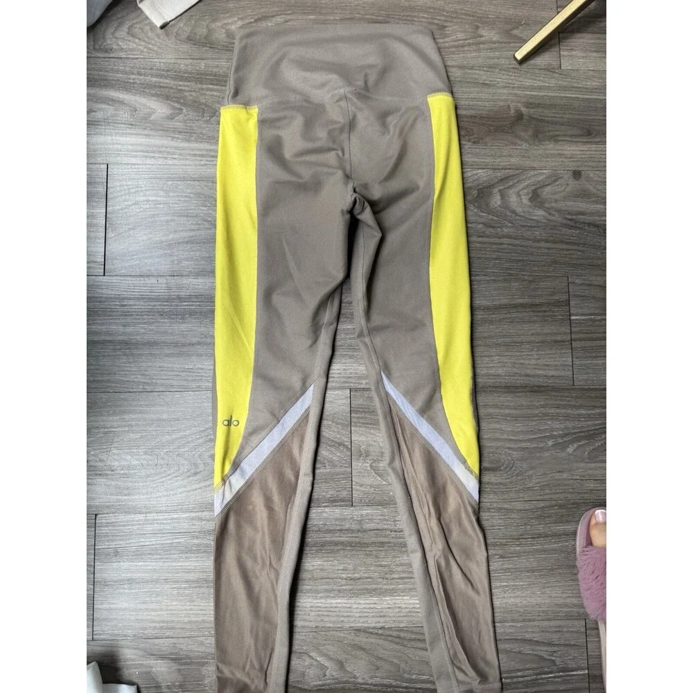 ALO Yoga High Waist Legging Elevate Gravel/Yellow Size S  Sculpt/Lift/Contour